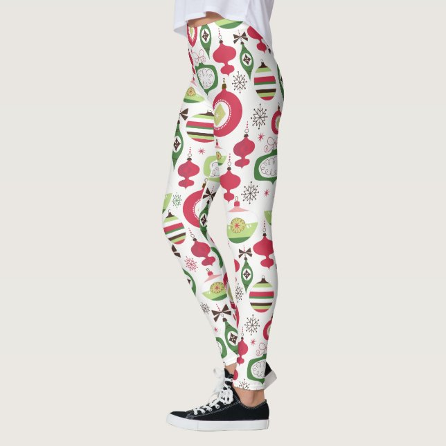 Farbenfrohe Art-Deko Weihnachtsschmuck Muster Leggings (Links)