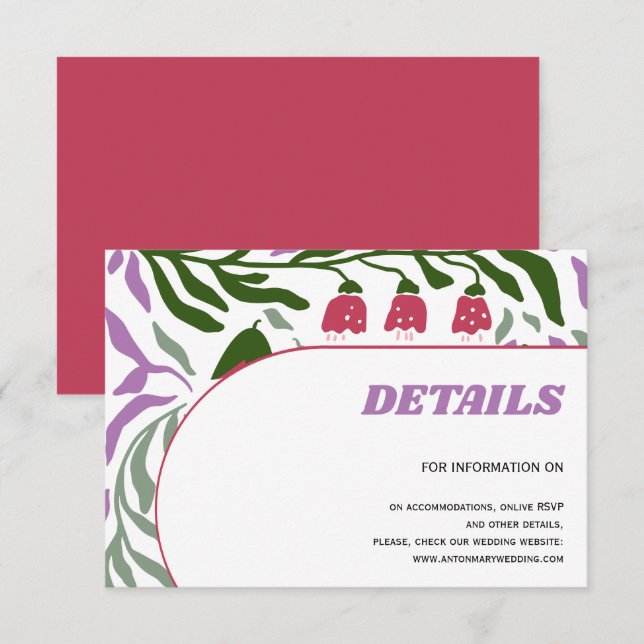 Farbenfrohe Äste, Retro Folklore Blumen Hochzeit Begleitkarte (Vorne/Hinten)