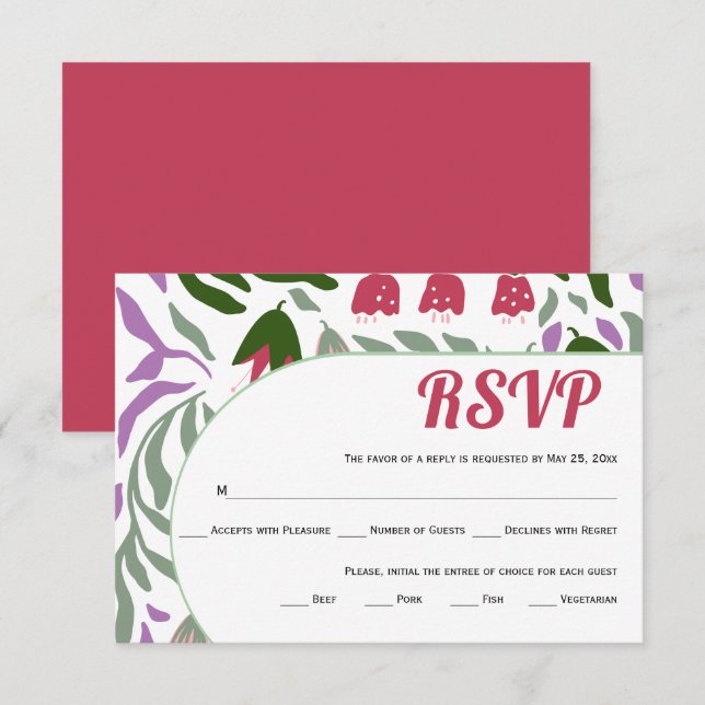 Farbenfrohe Äste und Blume boho Retro Hochzeit RSVP Karte (Vorne/Hinten)