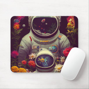 Farbenfrohe Astronauten im Weltraum mit Blume Kuns Mousepad
