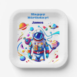 Farbenfrohe Astronauten und Univers in kühlen Farb Pappteller