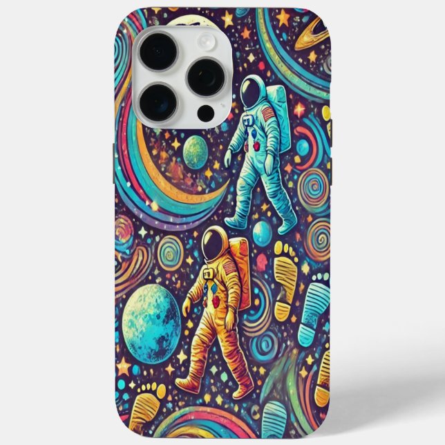 Farbenfrohe Astronautenspaziermuster Case-Mate iPhone Hülle (Rückseite)