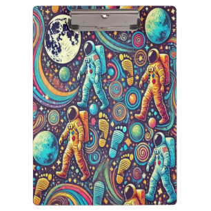Farbenfrohe Astronautenspaziermuster Klemmbrett
