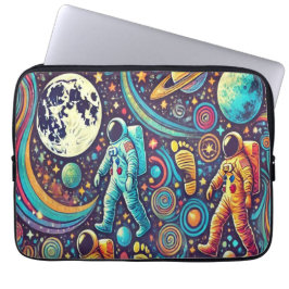 Farbenfrohe Astronautenspaziermuster Laptopschutzhülle
