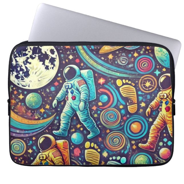 Farbenfrohe Astronautenspaziermuster Laptopschutzhülle (Vorderseite)
