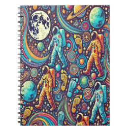 Farbenfrohe Astronautenspaziermuster Notizblock