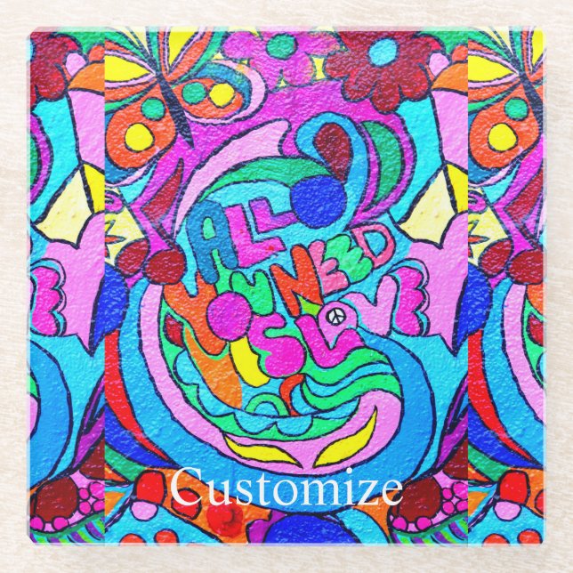 farbenfrohe Atmosphäre und Liebe Glasuntersetzer (Vorderseite)