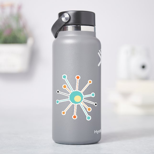 Farbenfrohe atomare Sternexplosion Mitte des Jahrh Aufkleber (HydroFlask)