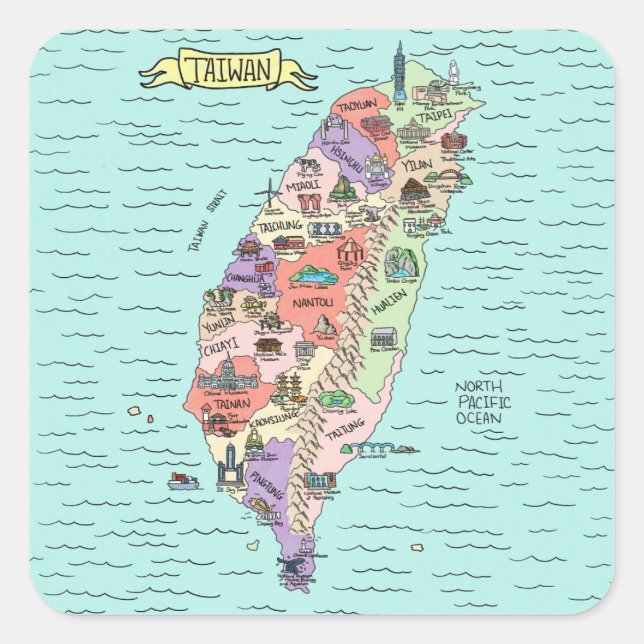 Farbenfrohe Aufkleber auf dem Taiwan-Platz (Vorderseite)