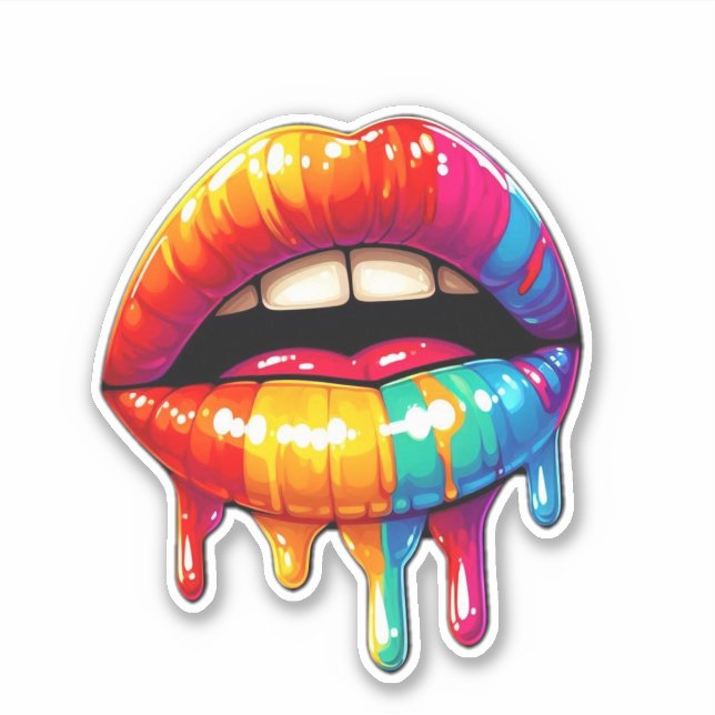 Farbenfrohe Aufkleber "Dripping Lips" (Vorderseite)
