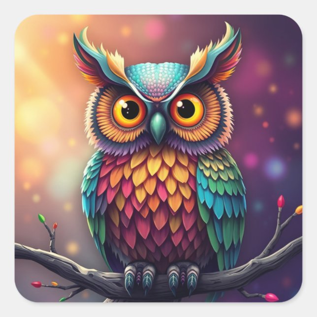 Farbenfrohe Aufkleber für Eule (Vorderseite)