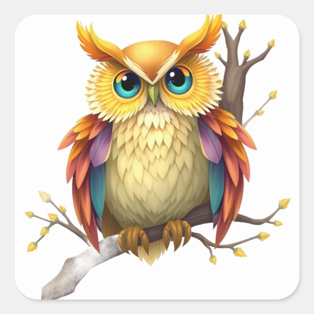 Farbenfrohe Aufkleber für Eule (Vorderseite)