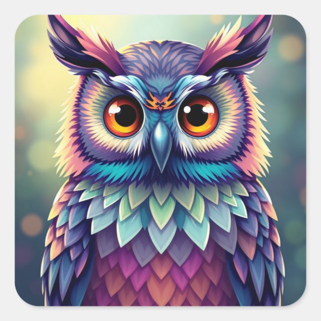 Farbenfrohe Aufkleber für Eule (Vorderseite)