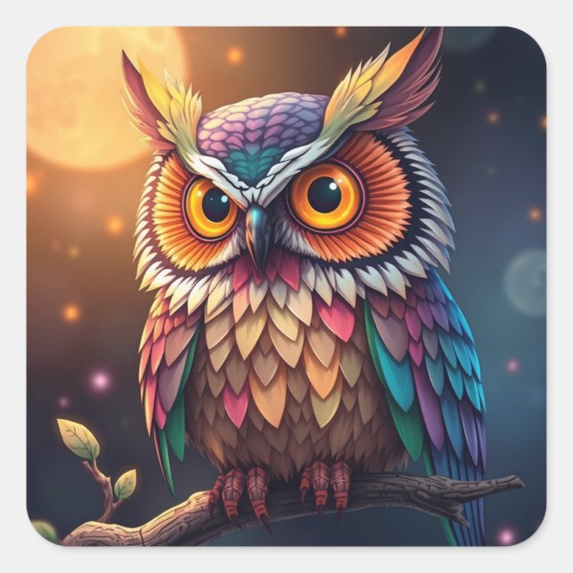 Farbenfrohe Aufkleber für Eule (Vorderseite)