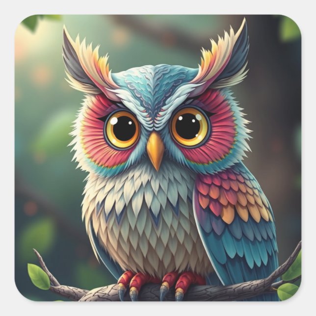 Farbenfrohe Aufkleber für Eule (Vorderseite)