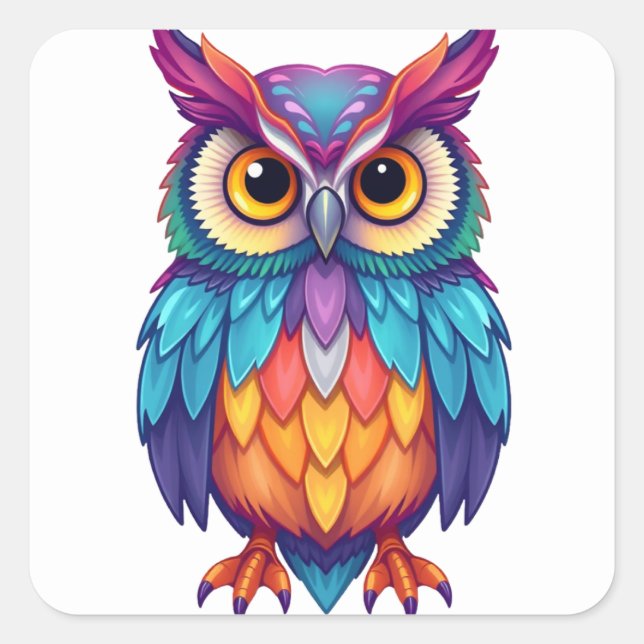 Farbenfrohe Aufkleber für Eule (Vorderseite)