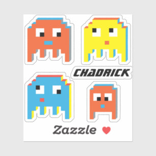 Farbenfrohe Außerirdischen im Retroblockstil und N Aufkleber