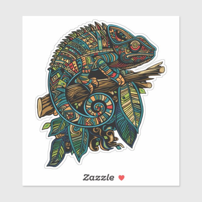 Farbenfrohe Aztec Chameleon Mosaic Lizard Aufkleber (Blatt)