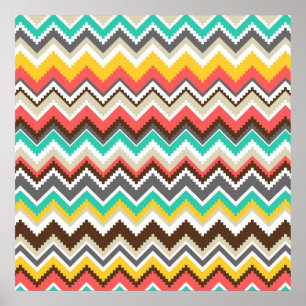 Farbenfrohe Aztec Tribal Zickzack ZigZag Streifen  Poster