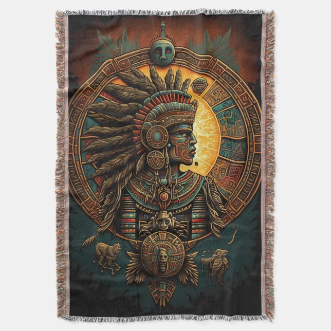 Farbenfrohe Aztec Warrior Blanket Decke (Vorderseite Vertikal)