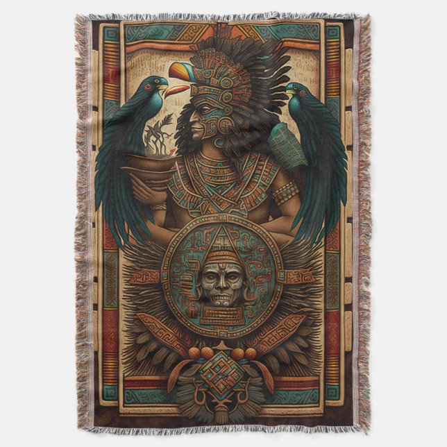 Farbenfrohe Aztec Warrior Blanket Decke (Vorderseite Vertikal)