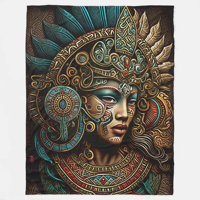 Farbenfrohe Azteken Kriegerprinzessin Blanket Fleecedecke (Vorderseite)