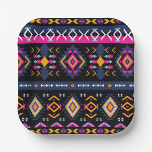 Farbenfrohe Azteken Pappteller