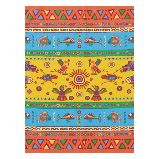 Farbenfrohe Azteken Tischdecke (Vorderseite)