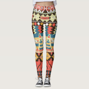 Farbenfrohe Azteken: Vögel, Muster der Blume. Leggings