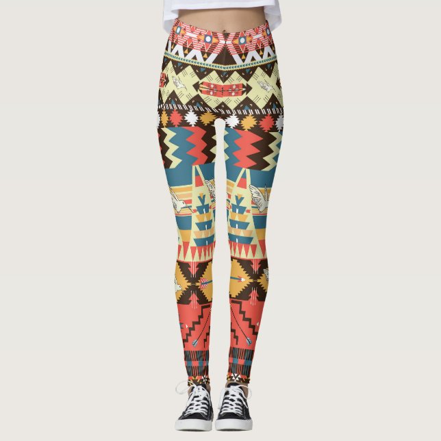Farbenfrohe Azteken: Vögel, Muster der Blume. Leggings (Vorderseite)