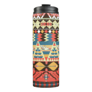 Farbenfrohe Azteken: Vögel, Muster der Blume. Thermosbecher