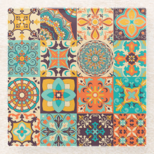 Farbenfrohe Azulejos Traditionelle Fliesenset Glasuntersetzer