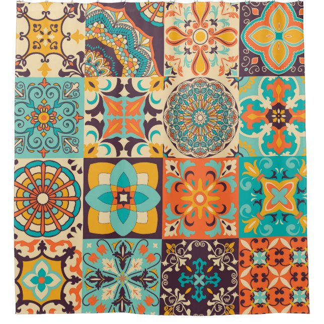 Farbenfrohe Azulejos Traditionelles Tiles-Set Duschvorhang (Vorderseite)