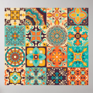 Farbenfrohe Azulejos Traditionelles Tiles-Set Poster