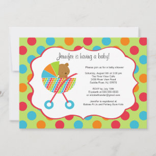 Farbenfrohe Baby Carriage Bear Baby Shower Einladu Einladung