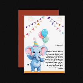 Farbenfrohe Baby Elephant mit Balloons Babydusche Dankeskarte