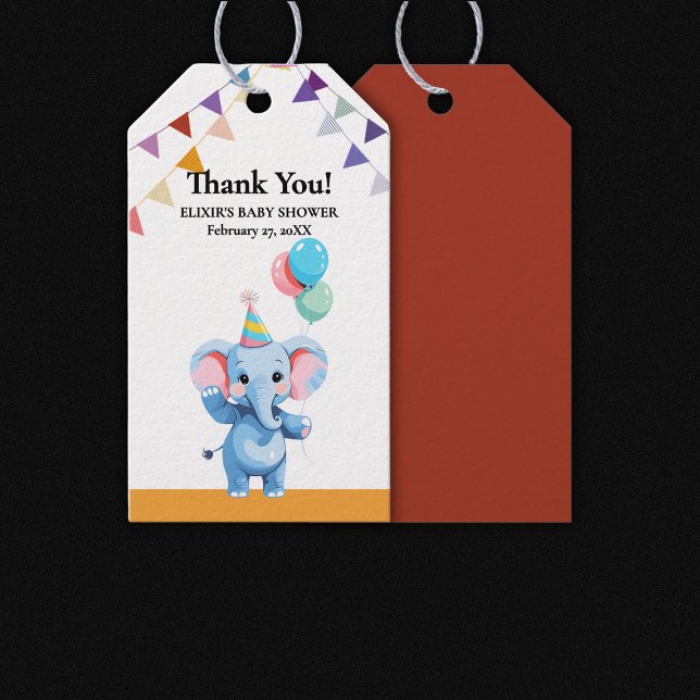 Farbenfrohe Baby Elephant mit Balloons Babydusche Geschenkanhänger (Von Creator hochgeladen)
