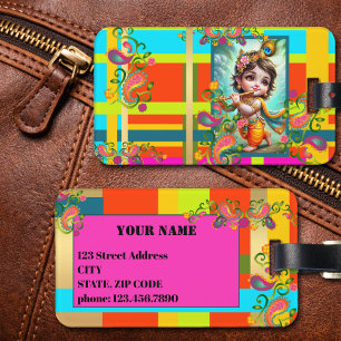 Farbenfrohe Baby Krishna Kunst Festliches Indien Gepäckanhänger