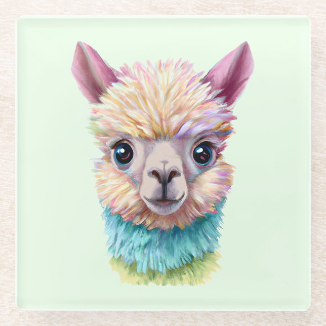 Farbenfrohe Baby Lama Glasuntersetzer (Vorderseite)