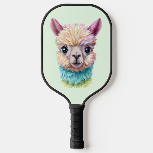 Farbenfrohe Baby Lama Pickleball Schläger (Vorderseite)