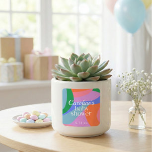 Farbenfrohe Baby-Shower-Abstrakte Wellen Modern Quadratischer Aufkleber
