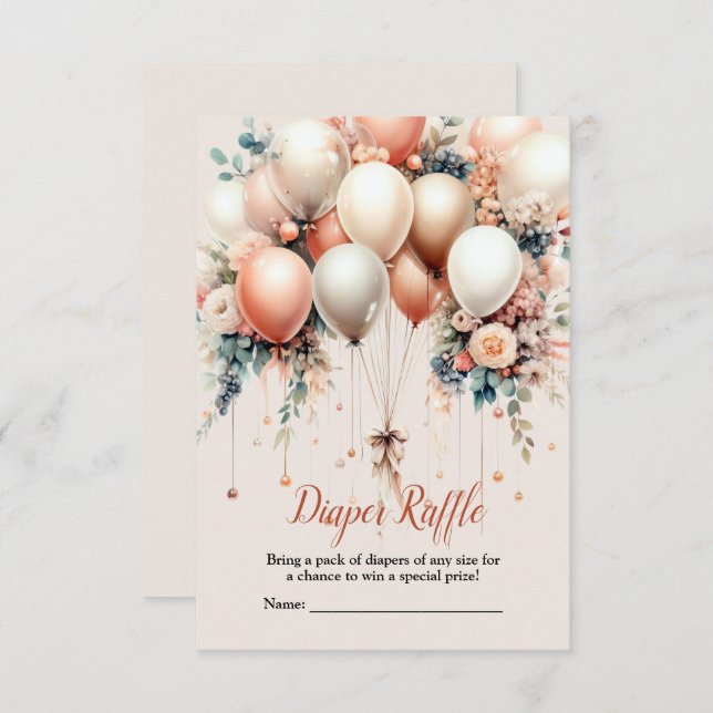 Farbenfrohe Babydusche Peach Weiße Blumenballons Begleitkarte (Vorne/Hinten)