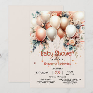 Farbenfrohe Babydusche Peach WhiteFloral Balloons Einladung