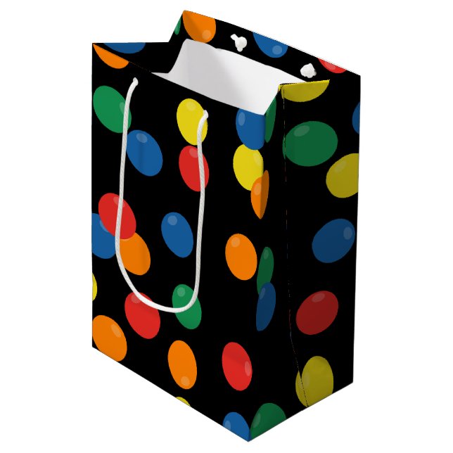 Farbenfrohe Ball Black Pattern Mittlere Geschenktüte (Vorderseite Schrägansicht)