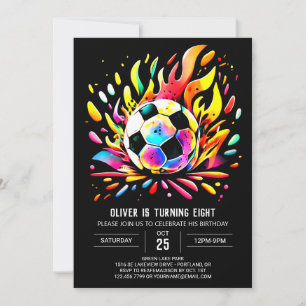 Farbenfrohe Ball Printable Soccer zum Geburtstag Einladung