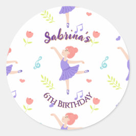 Farbenfrohe Ballerina Girls' Geburtstagsmuster Runder Aufkleber
