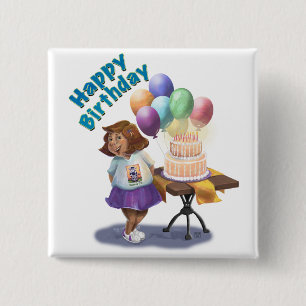 Farbenfrohe Ballon Birthday Girl Button