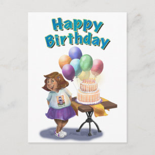 Farbenfrohe Ballon Birthday Girl Postkarte