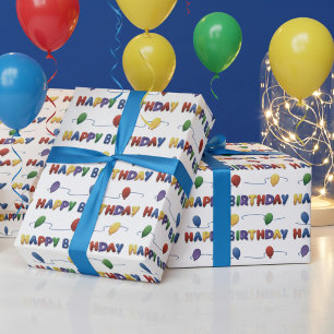 Farbenfrohe Ballon Happy Birthday Wrapping Paper Geschenkpapier