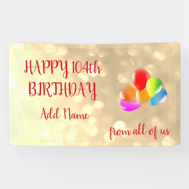 Farbenfrohe Ballondesign Happy 104. Geburtstag Banner (Horizontal)